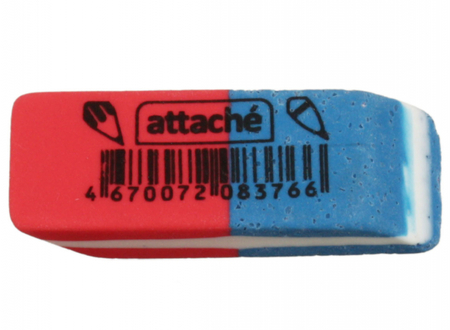 Ластик комбинированный Attache, 42*14*8 мм, красный с синим