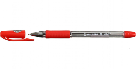 Ручка шариковая Brauberg BP-GT, корпус прозрачный, стержень красный