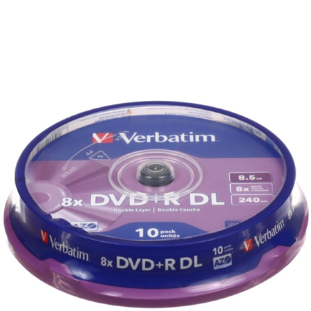 Компакт-диск DVD+R Verbatim, 8x, Duble Layer, 10 шт., в тубе