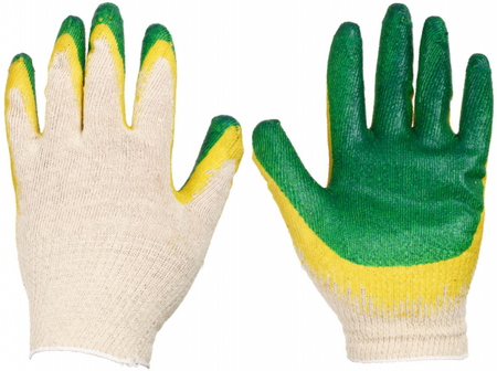 Перчатки трикотажные с латексным покрытием, белые с зеленым