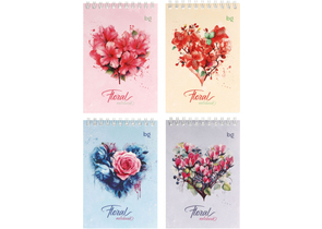 Блокнот на гребне BG А6, 100×140 мм, 40 л., клетка, Floral Notebook, ассорти