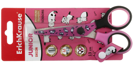 Ножницы канцелярские детские ErichKrause Junior Decor, 130 мм, ручки розовые с черным, Cats Ножницы канцелярские детские ErichKrause Junior Decor, 130 мм, ручки розовые с черным, Cats