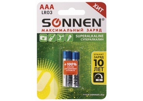 Батарейки щелочные Sonnen SuperAlkaline, AAA, LR03, 1.5V, 2 шт. Батарейки щелочные Sonnen SuperAlkaline, AAA, LR03, 1.5V, 2 шт.