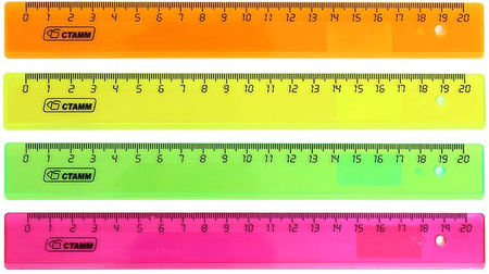 Линейка пластиковая «Стамм», 20 см, прозрачная цветная, ассорти (цена за 1 шт.)