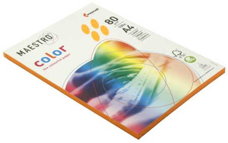 Бумага офисная цветная Maestro (формат А4 в упаковке по 100 листов), А4 (210*297 мм), 80 г/м2, 100 л., оранжевая неоновая