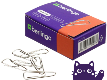 Скрепки проволочные Berlingo, 25 мм, 100 шт., треугольные, никелированные