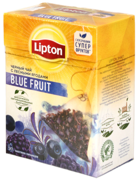 Чай Lipton ароматизированный пакетированный, 36 г, 20 пирамидок, Blue Fruit, черный чай