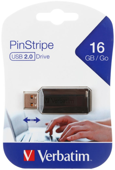 Флэш-накопитель Verbatim PinStripe, 16 Gb, корпус черный