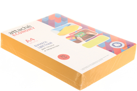 Бумага офисная цветная Attache Econony (неон), А4 (210*297 мм), 70 г/м2, 500 л., оранжевая