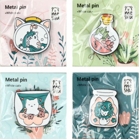 Набор значков металлических Meshu, 4 шт., White Cats Набор значков металлических Meshu, 4 шт., White Cats