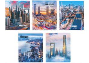 Тетрадь общая А5, 48 л. на скобе Creativiki «Небоскребы», 163×202 мм, клетка, ассорти (цена за 1 шт.)