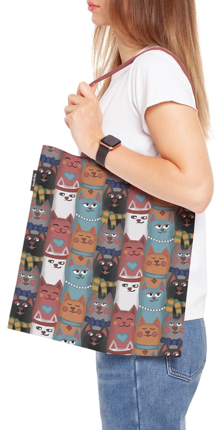 Сумка-шоппер Joy Textile (ткань под лен), 35*37*7 см, «Колоритные котики» Сумка-шоппер Joy Textile (ткань под лен), 35*37*7 см, «Колоритные котики»