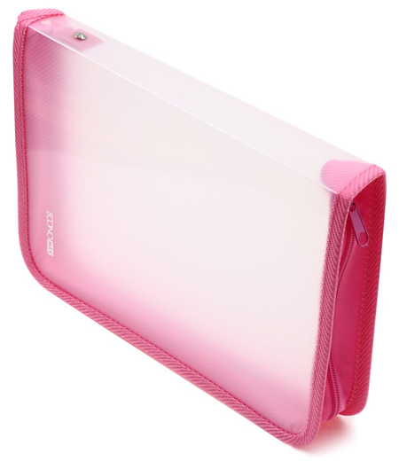 Папка пластиковая на молнии Economix А5+, толщина пластика 0,5 мм, прозрачная с розовым