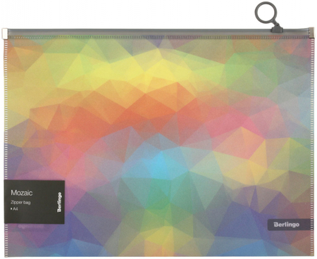 Папка-конверт пластиковая на молнии Berlingo Mozaic А4, 335*235 мм, толщина пластика 0,18 мм, с рисунком