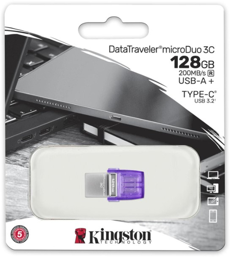 Флэш-накопитель Kingston DataTraveler microDuo 3C (USB 3.2), 128Gb, цвета корпуса ассорти