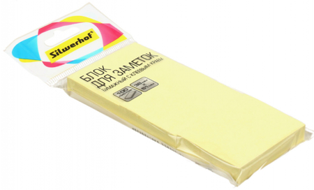 Бумага для заметок с липким краем Silwerhof, 38*51 мм, 3 блока*100 л., пастель желтая