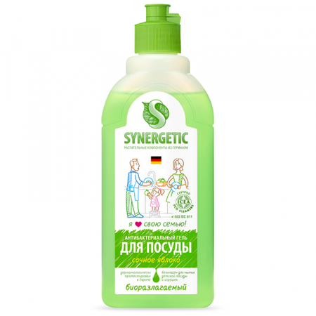 Средство для мытья посуды, фруктов, игрушек Synergetic, 500 мл, «Яблоко»