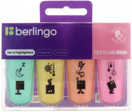 Набор маркеров-текстовыделителей мини Berlingo Textline HP100, 4 цвета