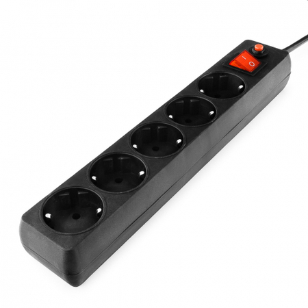 Сетевой фильтр «Гарнизон» 10А (с заземлением, с выключателем), 5 розеток, 3 м, черный