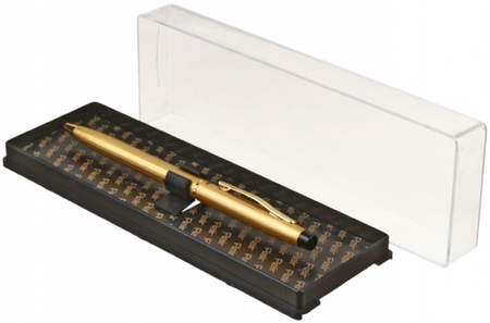 Ручка подарочная шариковая Flair Kriss, корпус золотистый, пластиковый футляр