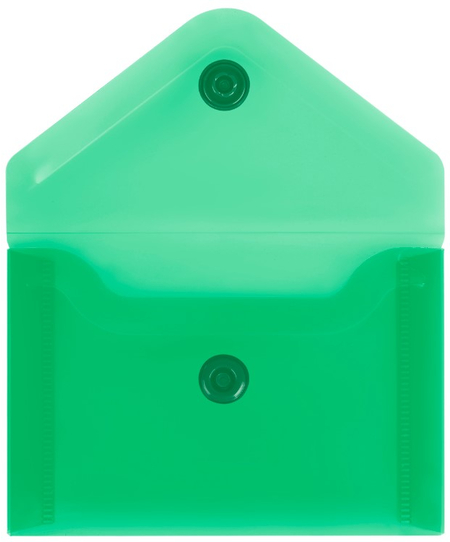 Папка-конверт пластиковая на кнопке «Стамм» А7, толщина пластика 0,15 мм, прозрачная зеленая