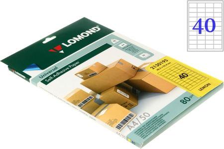 Бумага самоклеящаяся для изготовления этикеток Lomond , А4, 40 шт., 48,5*25,4 мм, матовая, лимонно-желтая