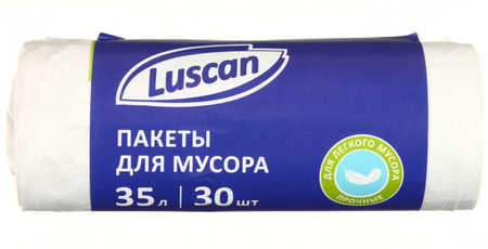 Пакеты для мусора Luscan (ПНД), 35 л, 30 шт., белые