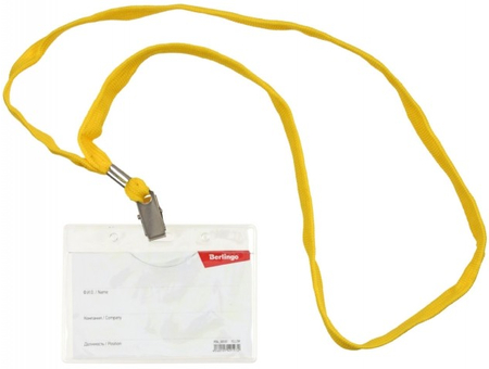 Бейдж на тесьме с зажимом Berlingo, 98*70 мм, желтый шнур