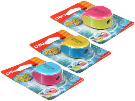 Точилка пластиковая Moon Stone, 1 отверстие, с контейнером, ассорти (цена за 1 шт.)