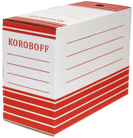 Короб архивный из гофрокартона, корешок 150 мм, 327*150*240 мм, белый с красным Короб архивный из гофрокартона, корешок 150 мм, 327*150*240 мм, белый с красным