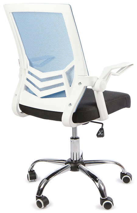 Кресло офисное Calviano Capri для персонала, обивка из ткани (черная) и сетка (голубая)