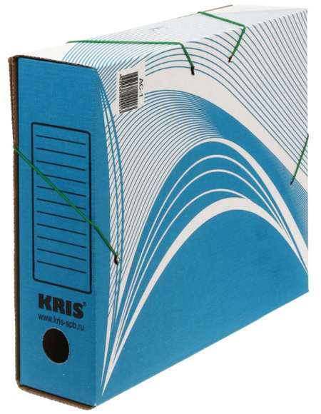 Папка архивная из картона на резинке Kris, А4 (325*250 мм), корешок 75 мм, синяя