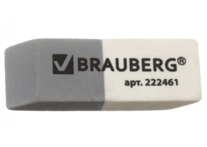 Ластик Brauberg Assistant, 41×14×8 мм, серый с белым