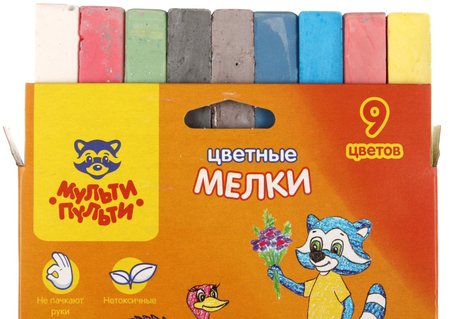 Мелки цветные «Енот в Австралии», 9 шт., 9 цветов Мелки цветные «Енот в Австралии», 9 шт., 9 цветов
