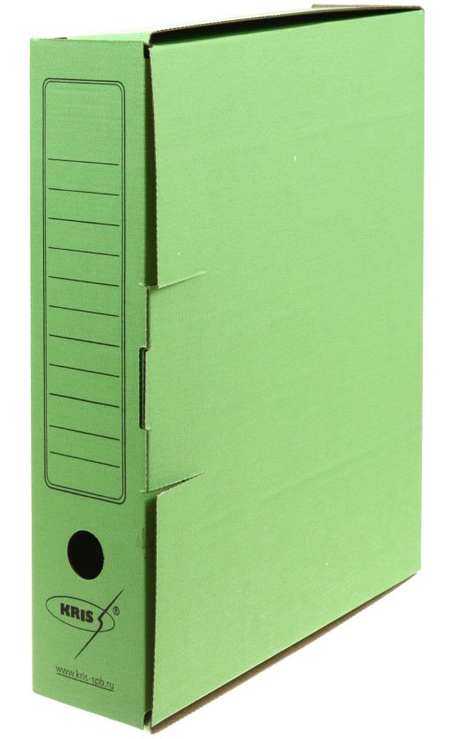 Короб архивный из гофрокартона Kris с замком, корешок 80 мм, 340*255*80 мм, зеленый