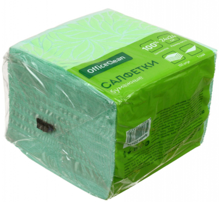 Салфетки сервировочные бумажные OfficeClean, 24*24 см, 100 шт., зеленые Салфетки сервировочные бумажные OfficeClean, 24*24 см, 100 шт., зеленые