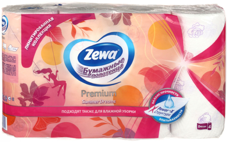 Полотенца бумажные Zewa Premium (в рулоне), 4 рулона, ширина 230 мм, Decor, цветные Полотенца бумажные Zewa Premium (в рулоне), 4 рулона, ширина 230 мм, Decor, цветные