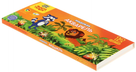 Акварель медовая «Енот в джунглях», 12 цветов, в картонной коробке, без кисти