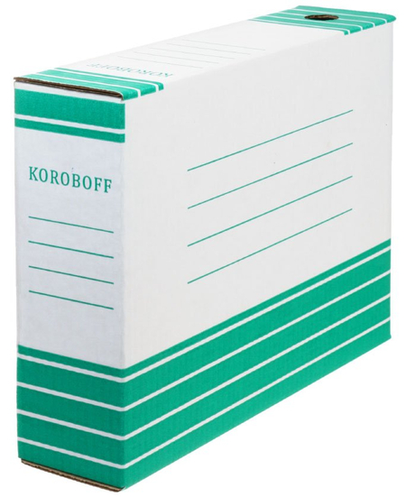 Короб архивный из гофрокартона, корешок 80 мм, 330*80*240 мм, белый с зеленым