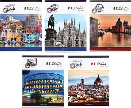 Тетрадь общая А5, 96 л. на скобе «Хочу в Италию», 165*205 мм, клетка, ассорти