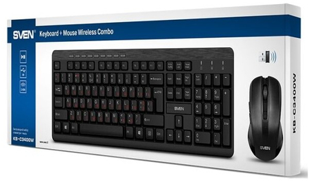 Клавиатура и мышь Sven KB-C3400W, беспроводные, черные Клавиатура и мышь Sven KB-C3400W, беспроводные, черные