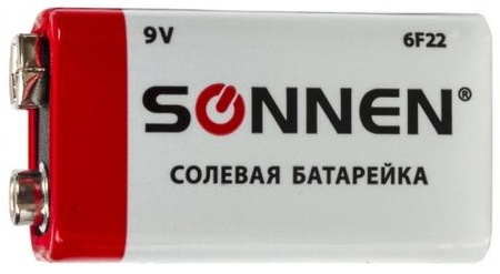 Батарейка солевая Sonnen, 6F22, 9V, тип «Крона» Батарейка солевая Sonnen, 6F22, 9V, тип «Крона»