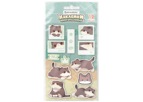 Наклейки зефирные полимерные многоразовые Brauberg, 10×15 см, «Милые коты»