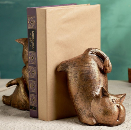 Держатель-подставка для книг полистоун «Два кота», высота 15 см, цвет бронзовый
