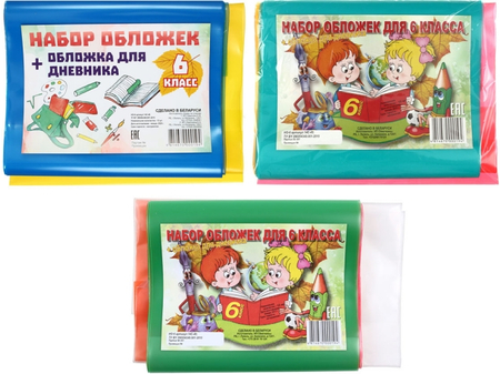 Набор обложек для учебников для 6 класса, 13 шт., толщина 160 мкм, ассорти (из них 1 обложка д/дневника)