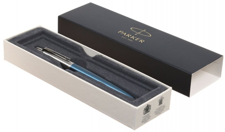 Ручка подарочная шариковая Parker Jotter Waterloo Blue CT, корпус серебристый с голубым