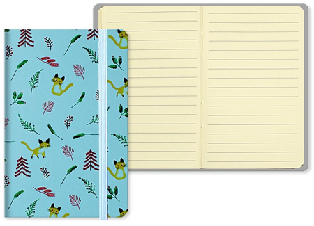 Книжка записная на резинке «Котики и листочки» (А6), 90*140 мм, 80 л., линия, голубая