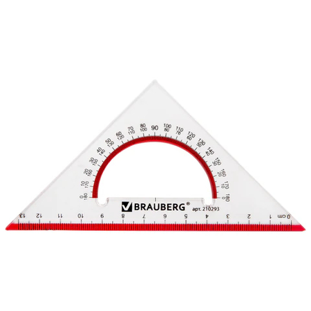 Треугольник пластиковый с транспортиром Brauberg Crystal, 13 см, 45°, транспортир - 180°, прозрачный Треугольник пластиковый с транспортиром Brauberg Crystal, 13 см, 45°, транспортир - 180°, прозрачный