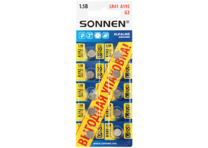 Батарейки щелочные дисковые Sonnen Alkaline, A192, G3, LR41, 1.5V, 10 шт.