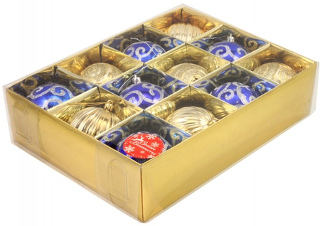 Набор шаров новогодних «Элит» (пластик), диаметр 8 см, 12 шт., желто-синие